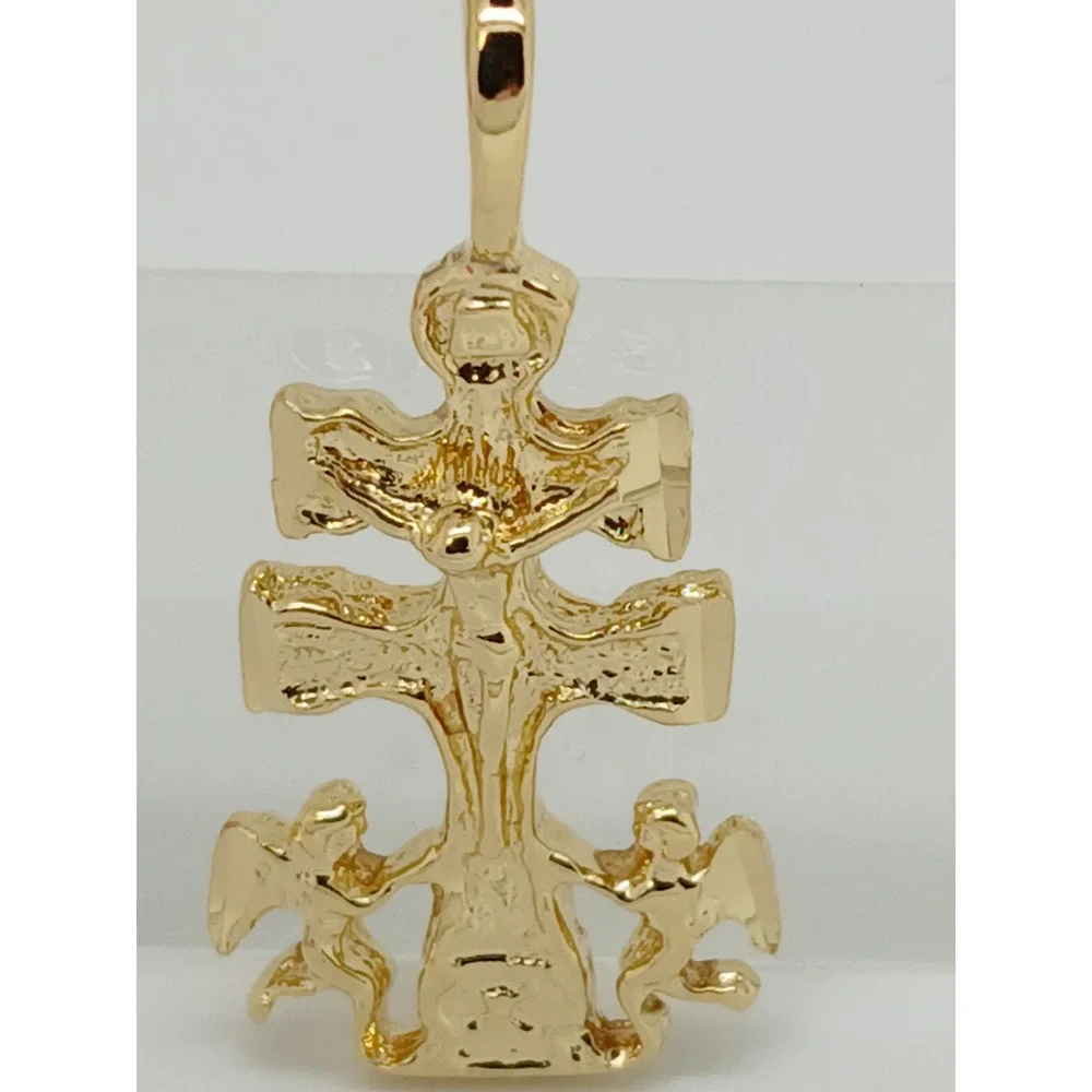Vintage Karatbond Gold Crucifix Necklace Pendant Angel Double Cross Made USA Y2K
